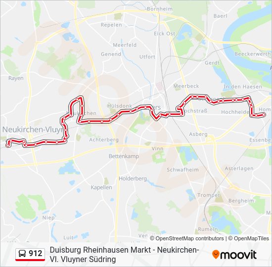 Bus 912 Route Map 912 Route Fahrpl&auml;ne, Haltestellen & Karten Duisburg Bismarckplatz