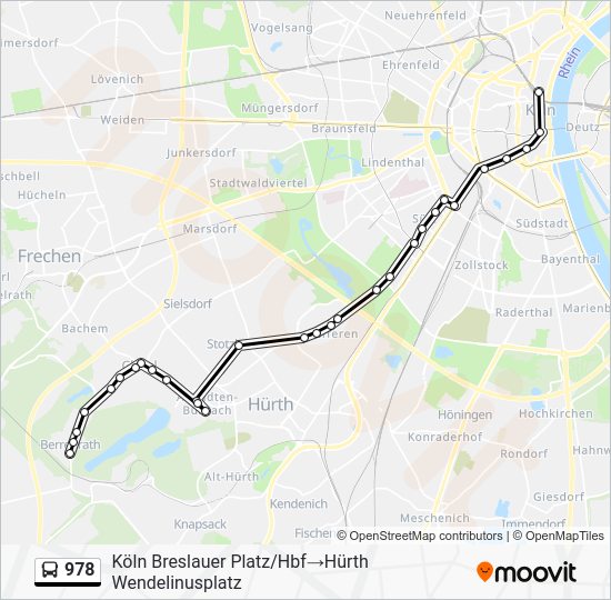 978 Route Fahrpläne, Haltestellen & Karten Köln Breslauer Platz/Hbf