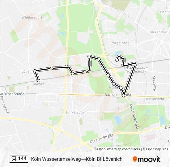 144 Route Fahrpläne, Haltestellen & Karten Köln Wasseramselweg‎→Köln