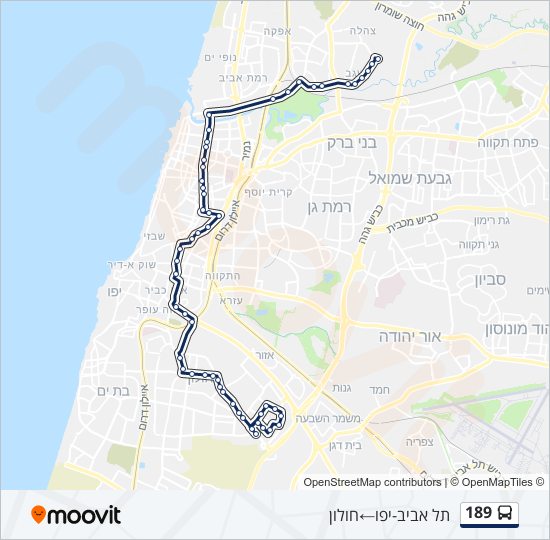 189 Route Schedules, Stops & Maps תל אביביפו‎→חולון (Updated)
