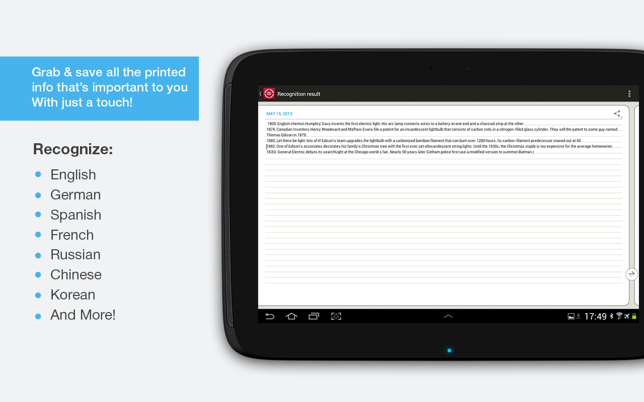 ABBYY TextGrabber + Translator Android Tablet English Evernote