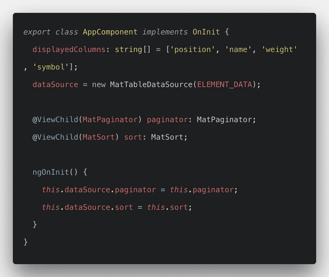 Angular 10 Material Table with Pagination, Filtering, Sorting