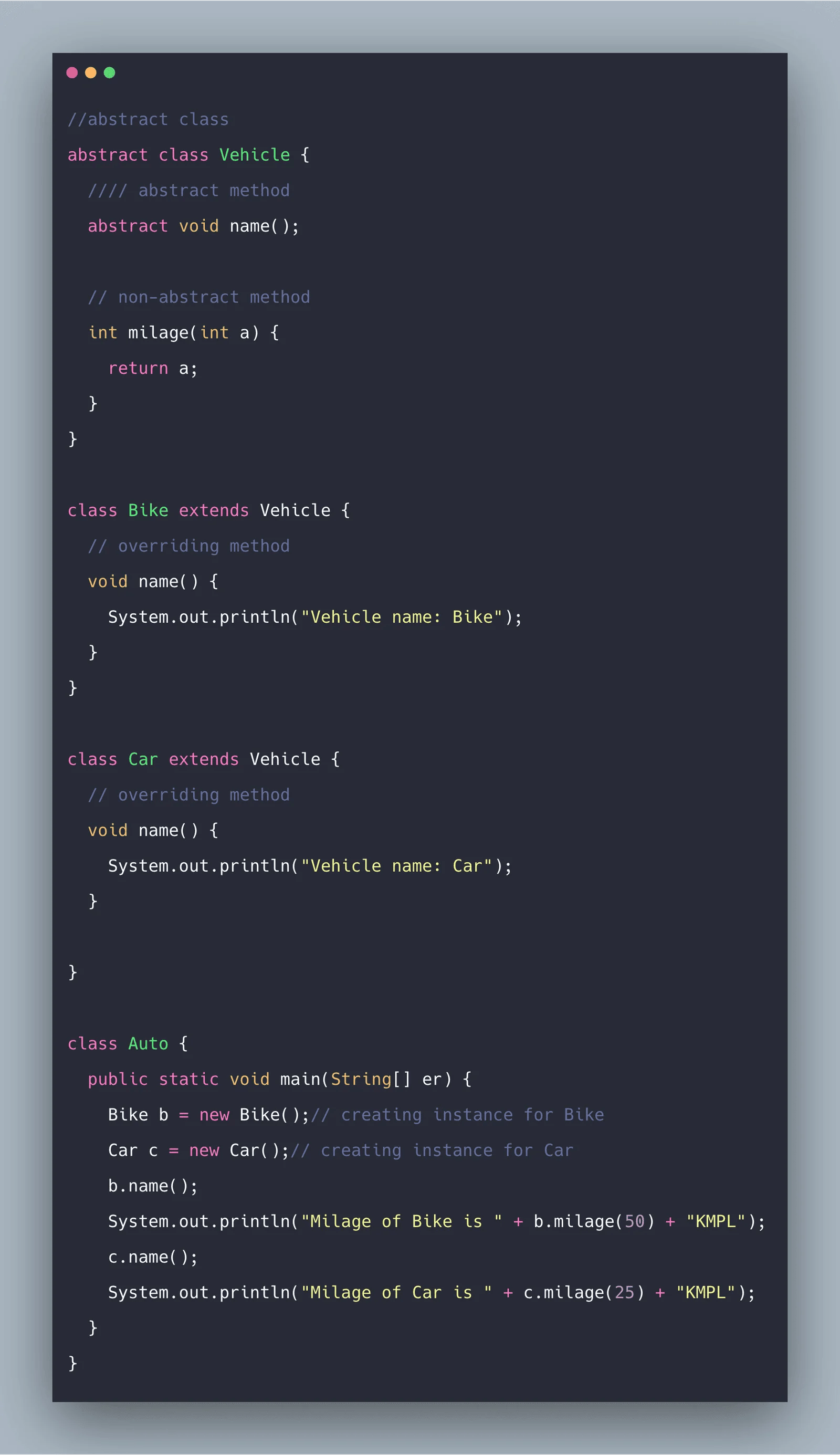 Java Abstract Class Example Abstract Class in Java