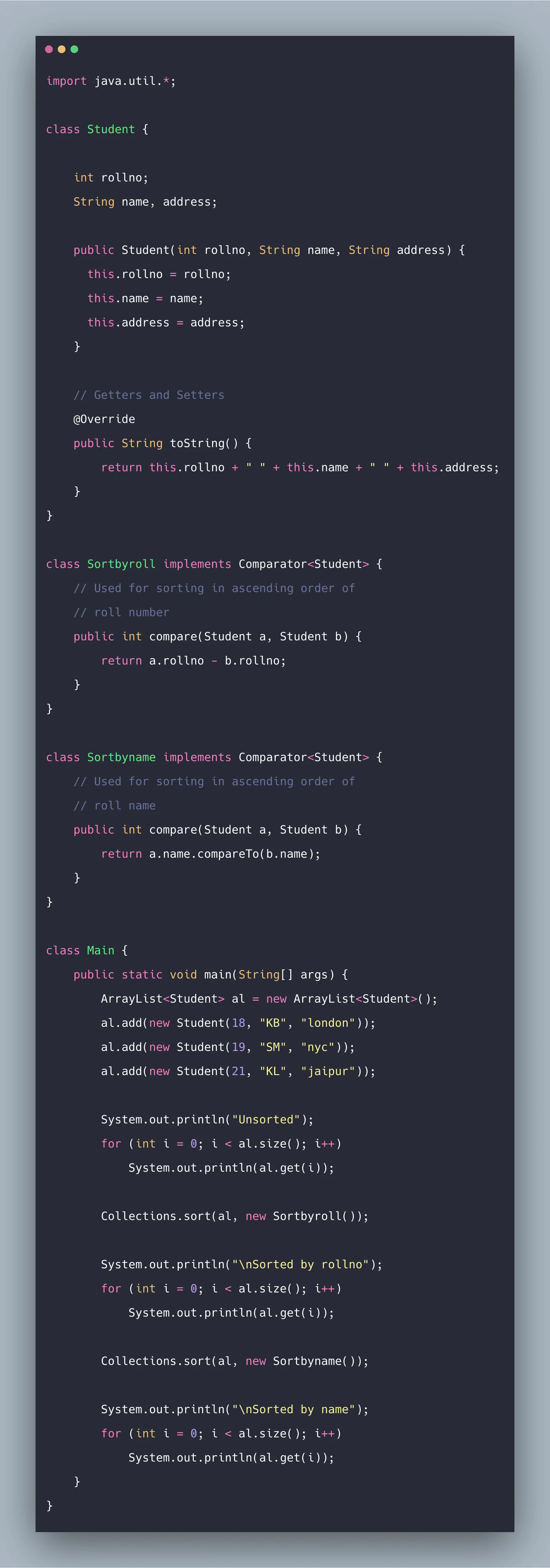 Java Comparator Interface Example Comparator Interface in Java