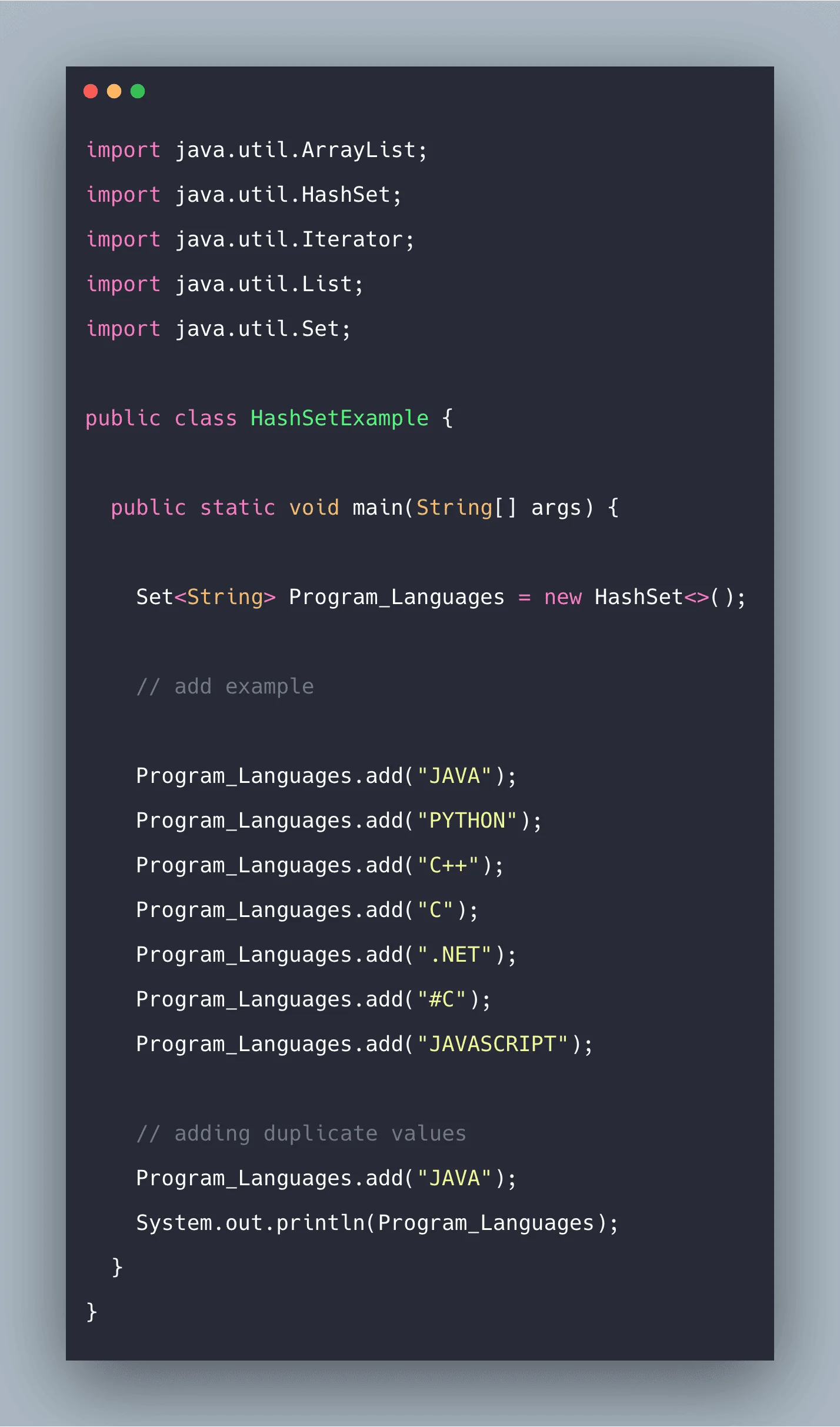 Hashset in Java Example Java HashSet Tutorial