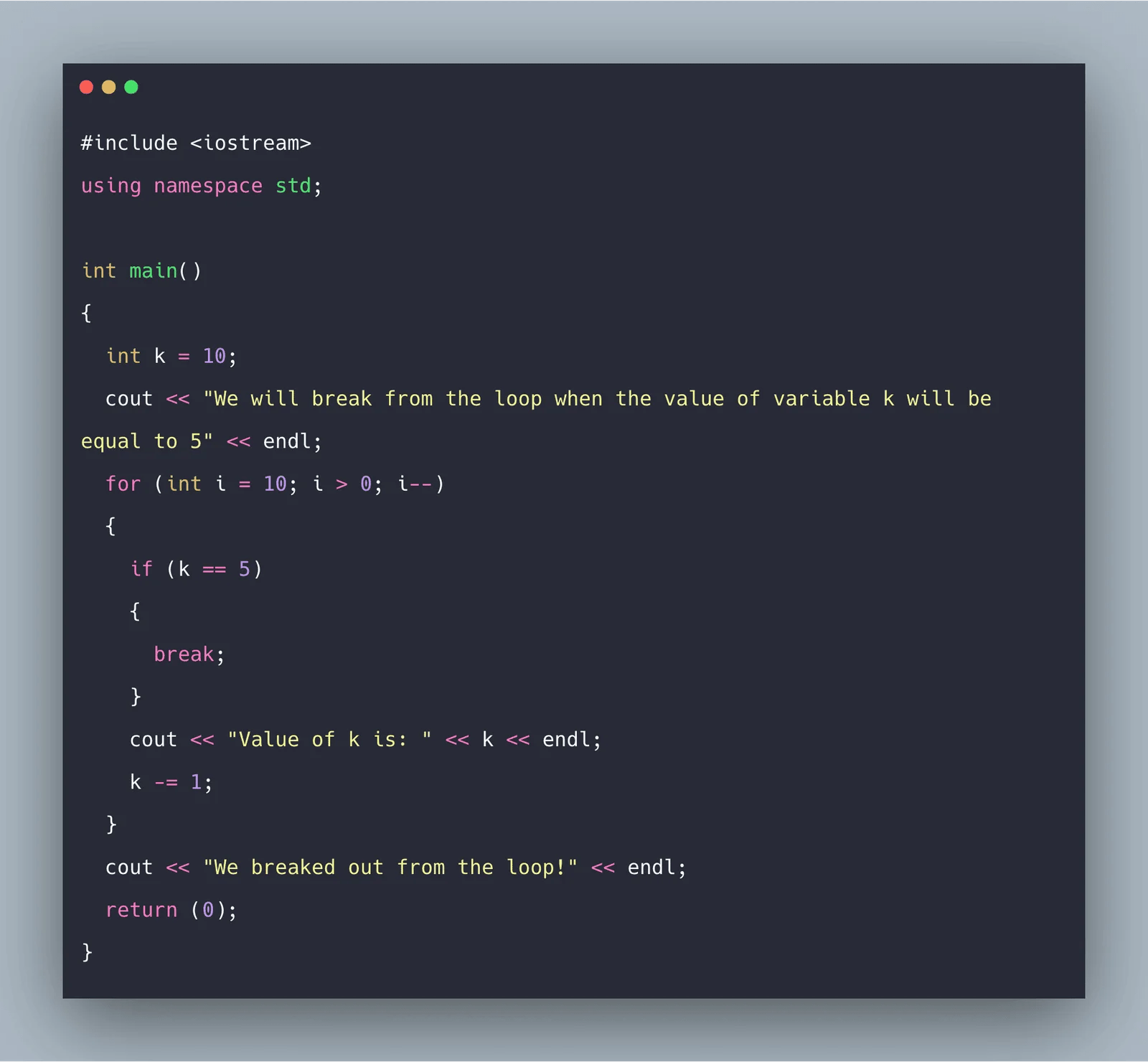 Break Statement in C++ Example C++ Break Statement Program