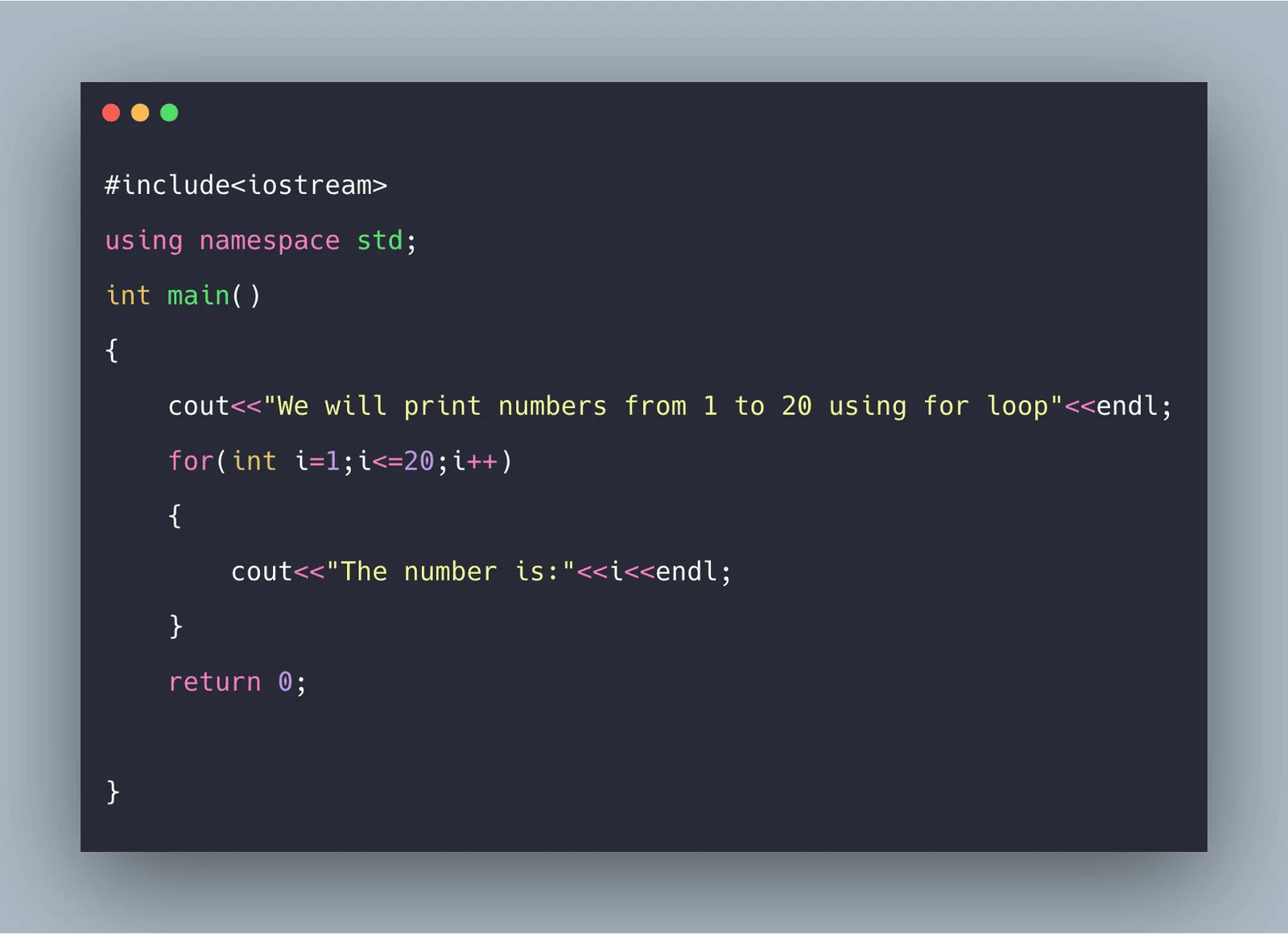 For loop in C++ Program C++ For Loop Example