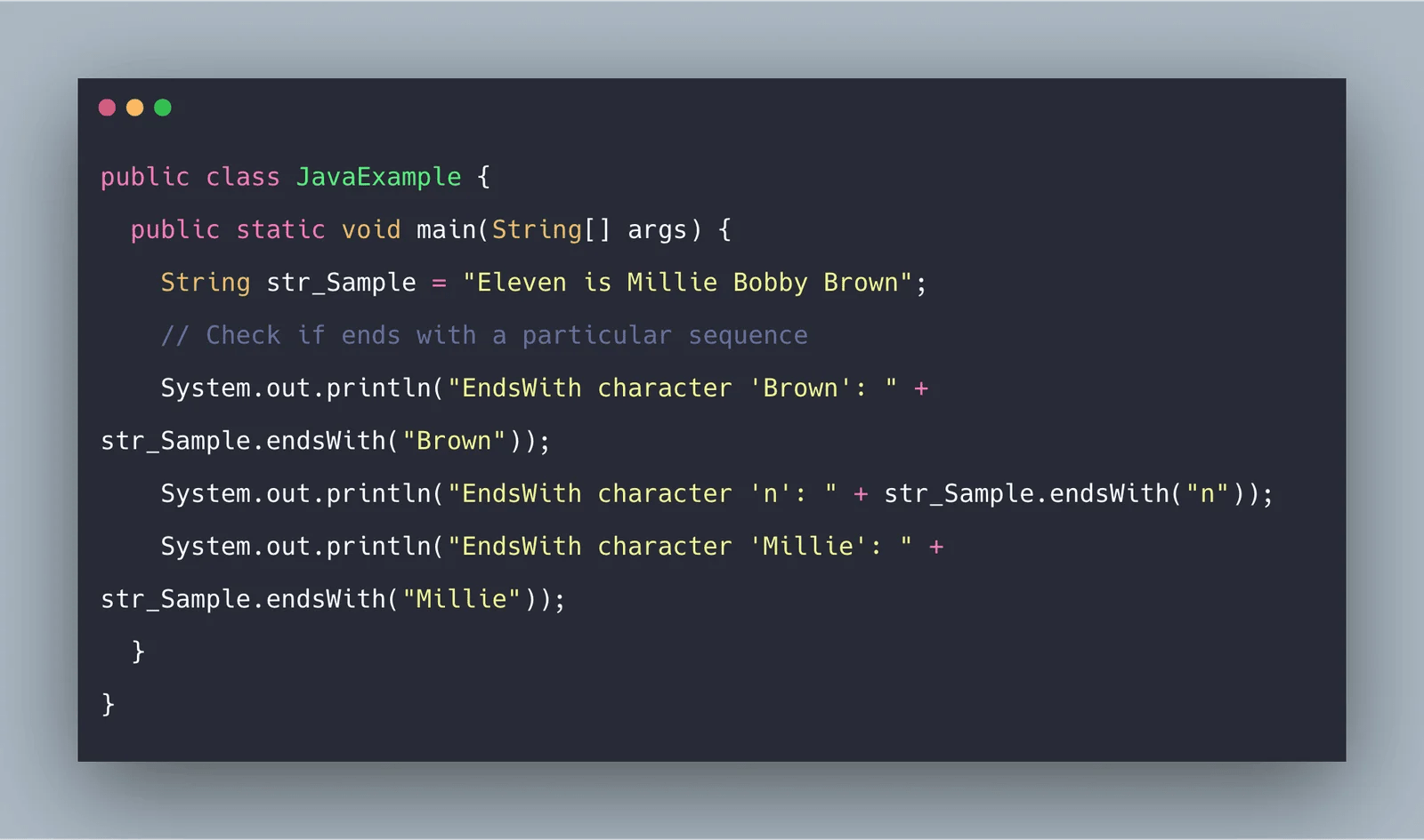 Java String endsWith() Example Java String Methods