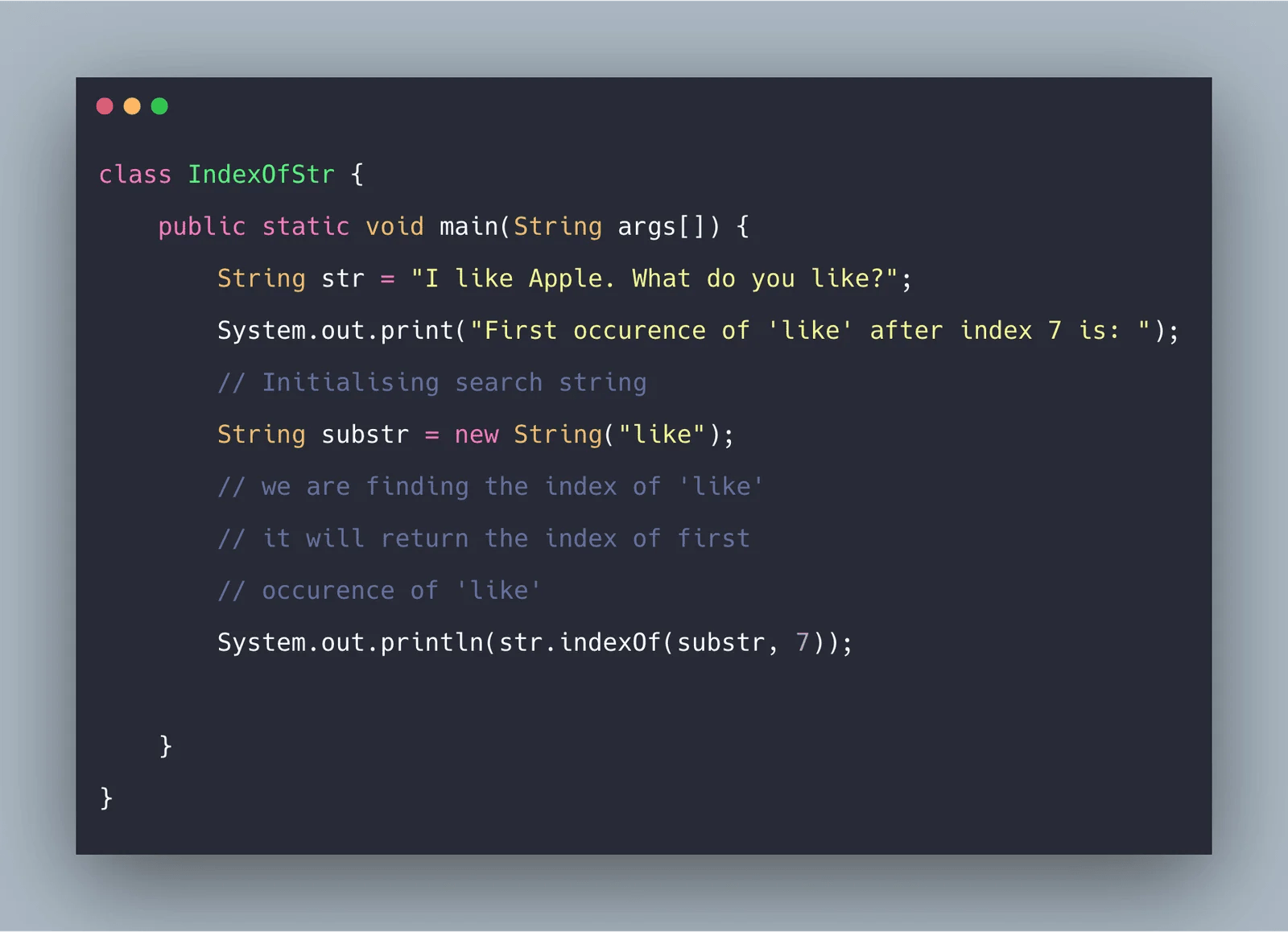 Java String indexOf() Example Java indexOf() Function