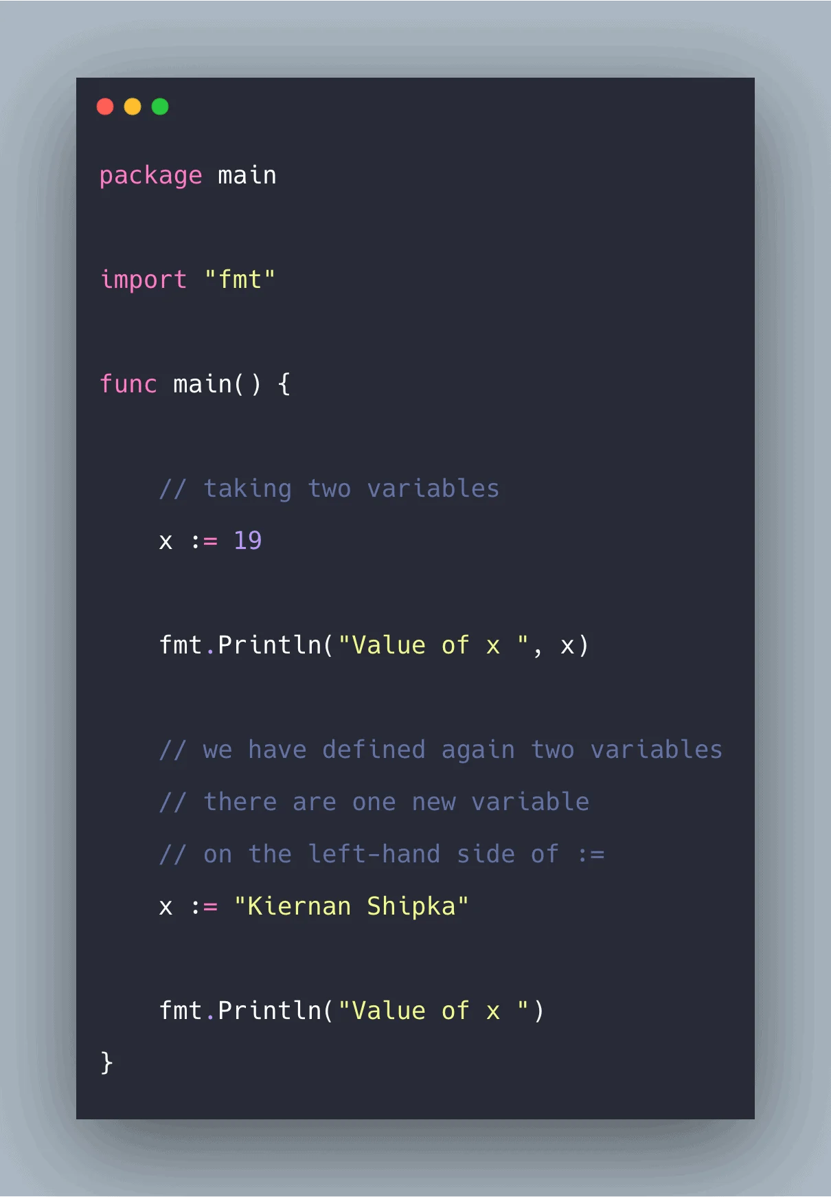 Golang Short Declaration Operator Example