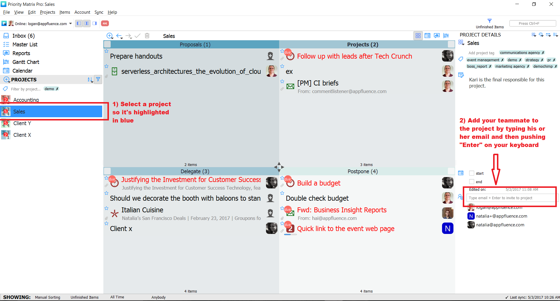 Add Team Member to Project in Priority Matrix