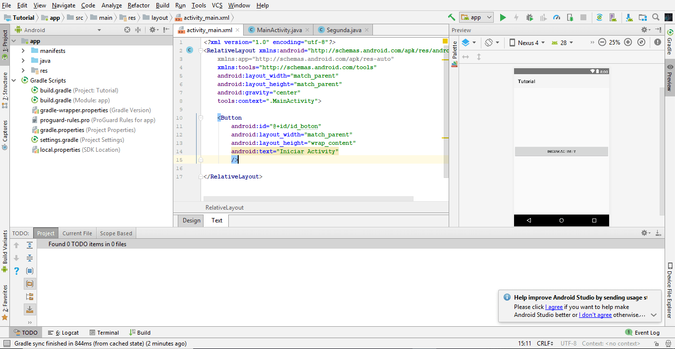 Interfaz de Usuario de Android Studio. Android Studio