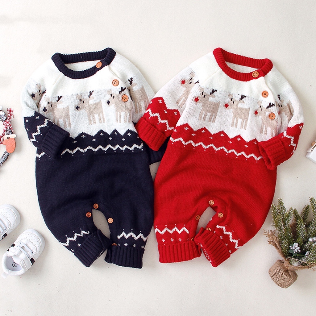 Newborn Christmas Outfit Baby Christmas Giraffe Pattern Shoulder Button