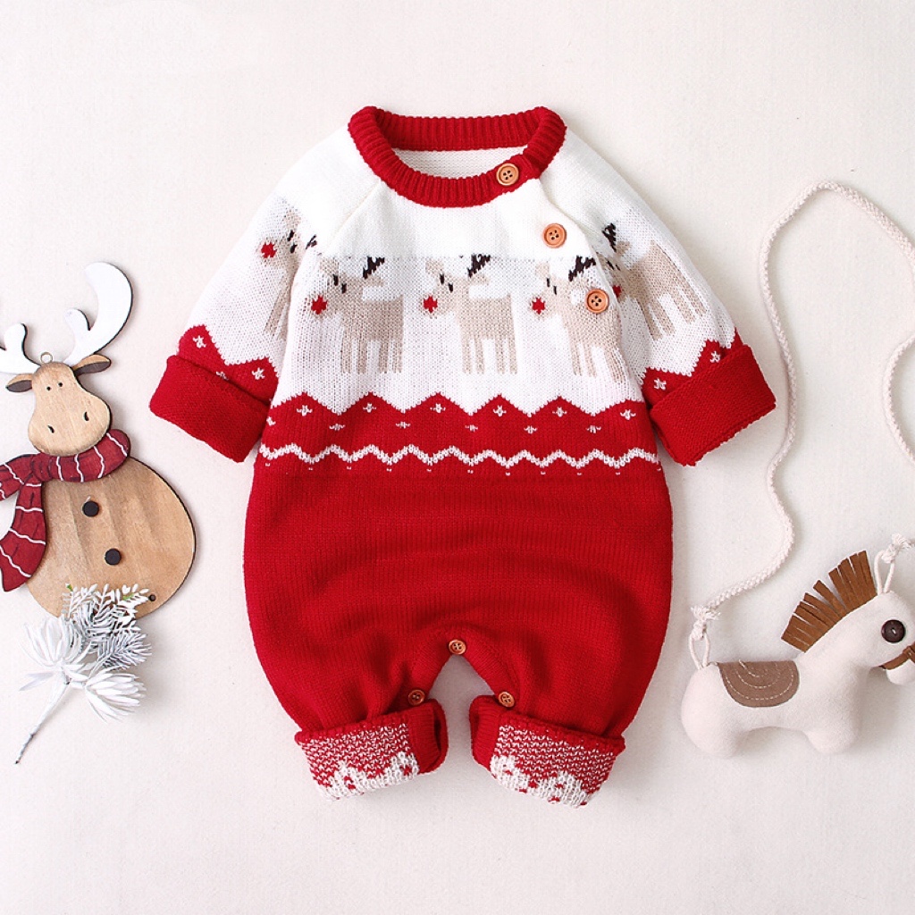 Newborn Christmas Outfit Baby Christmas Giraffe Pattern Shoulder Button
