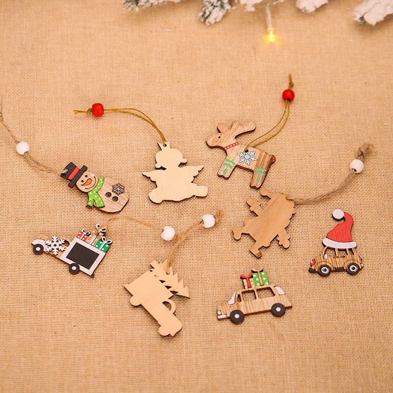 Cheap Christmas Decorations Sale Christmas Cartoon Wooden Pendant Decoration Tree Jewelry 1Box