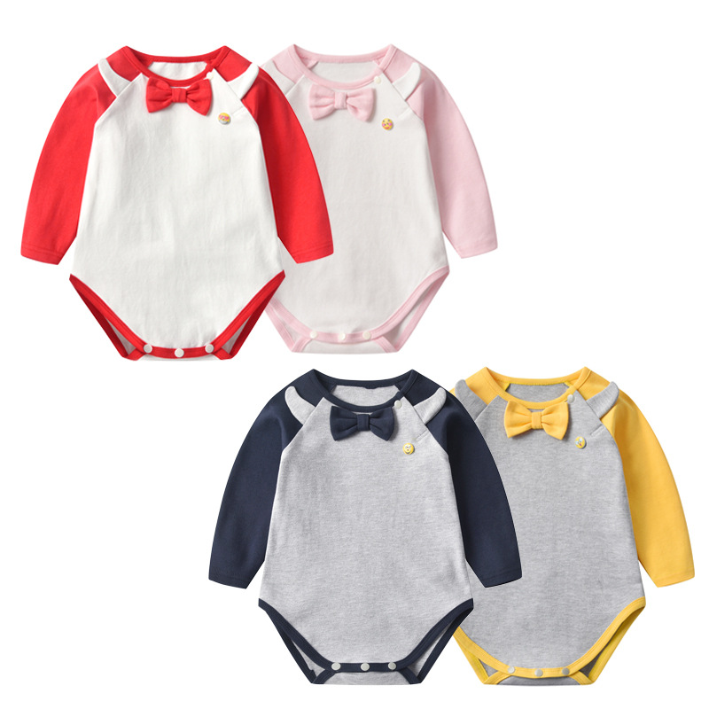 Cheap Baby Onesies Baby 4pcs Bow Tie Patched Design Contrast Design