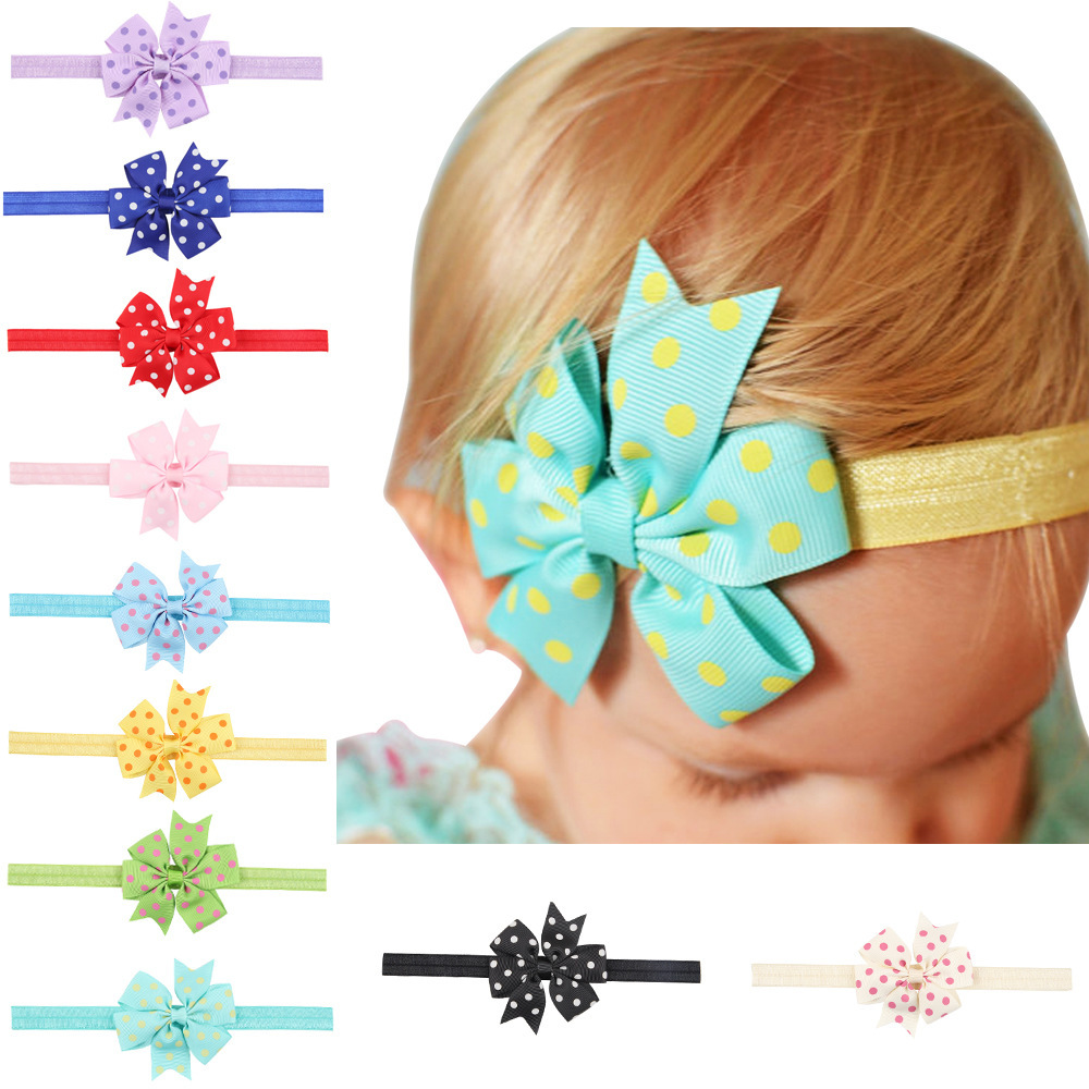 Low Price Hair Accessories Newborn Baby Polka Dot Dovetail Bow Design