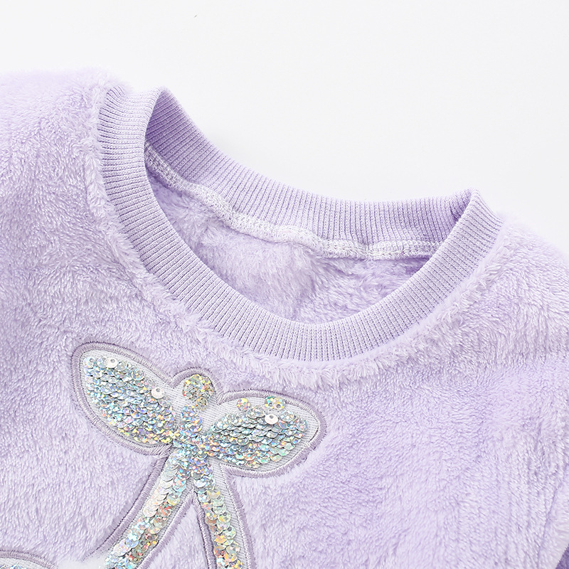 Infant Hoodie Wholesale Baby Girl Sequins Cherry Pattern Purple Plush Hoodie Wholesale Applebebe™