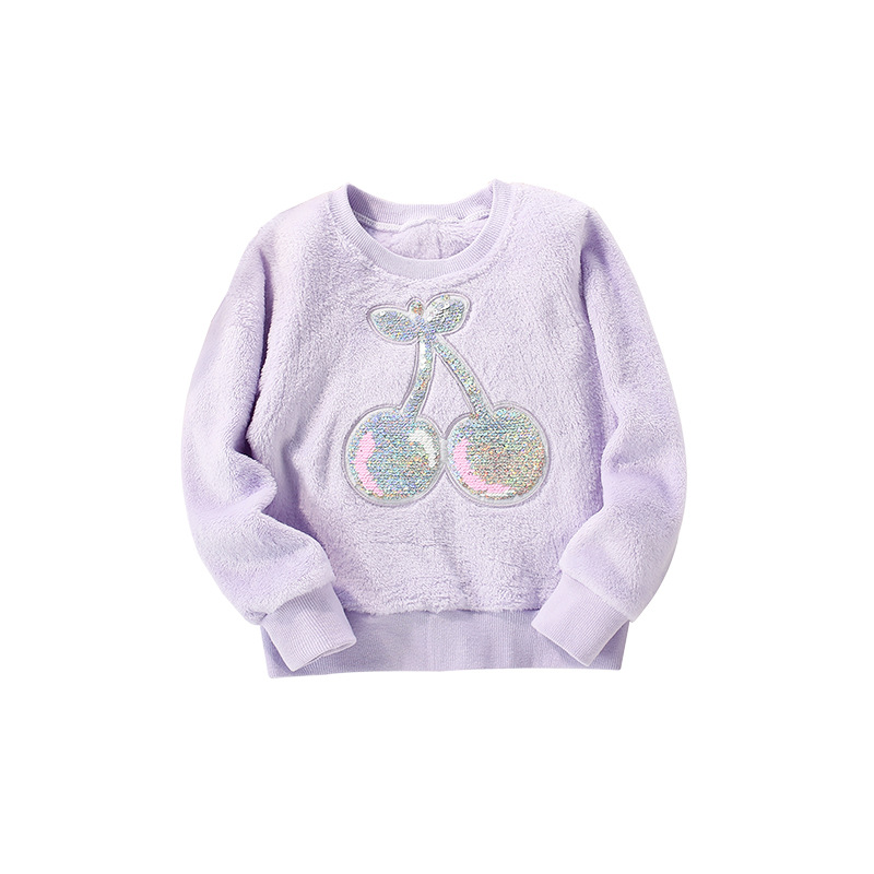 Infant Hoodie Wholesale Baby Girl Sequins Cherry Pattern Purple Plush Hoodie Wholesale Applebebe™
