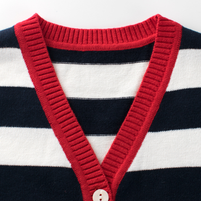 Children Cardigan Wholesale Baby Boy Striped Graphic Long Sleeve VNeck