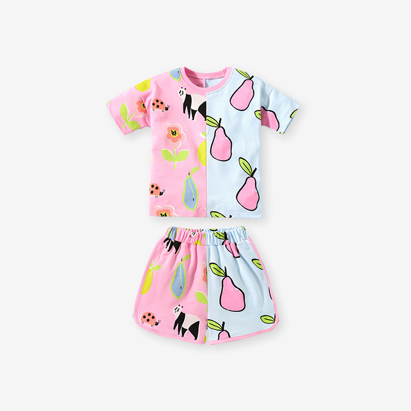 Wholesale Baby Girl Sets Baby Girl Fruit Pattern Colorblock Design