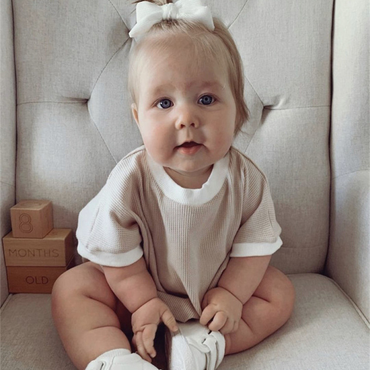 Hot Selling Baby Outfits Baby Colorblock Design Waffle Faric Quality