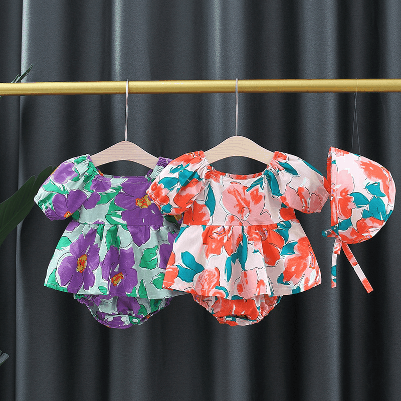 Best Quality Outfits Wholesale Baby Girl Flower Graphic Square Neck