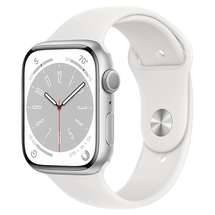 اپل واچ سری 8 آلومینیوم نقره ای با بند اسپرت سیلیکون سفید [ 7 روز ضمانت