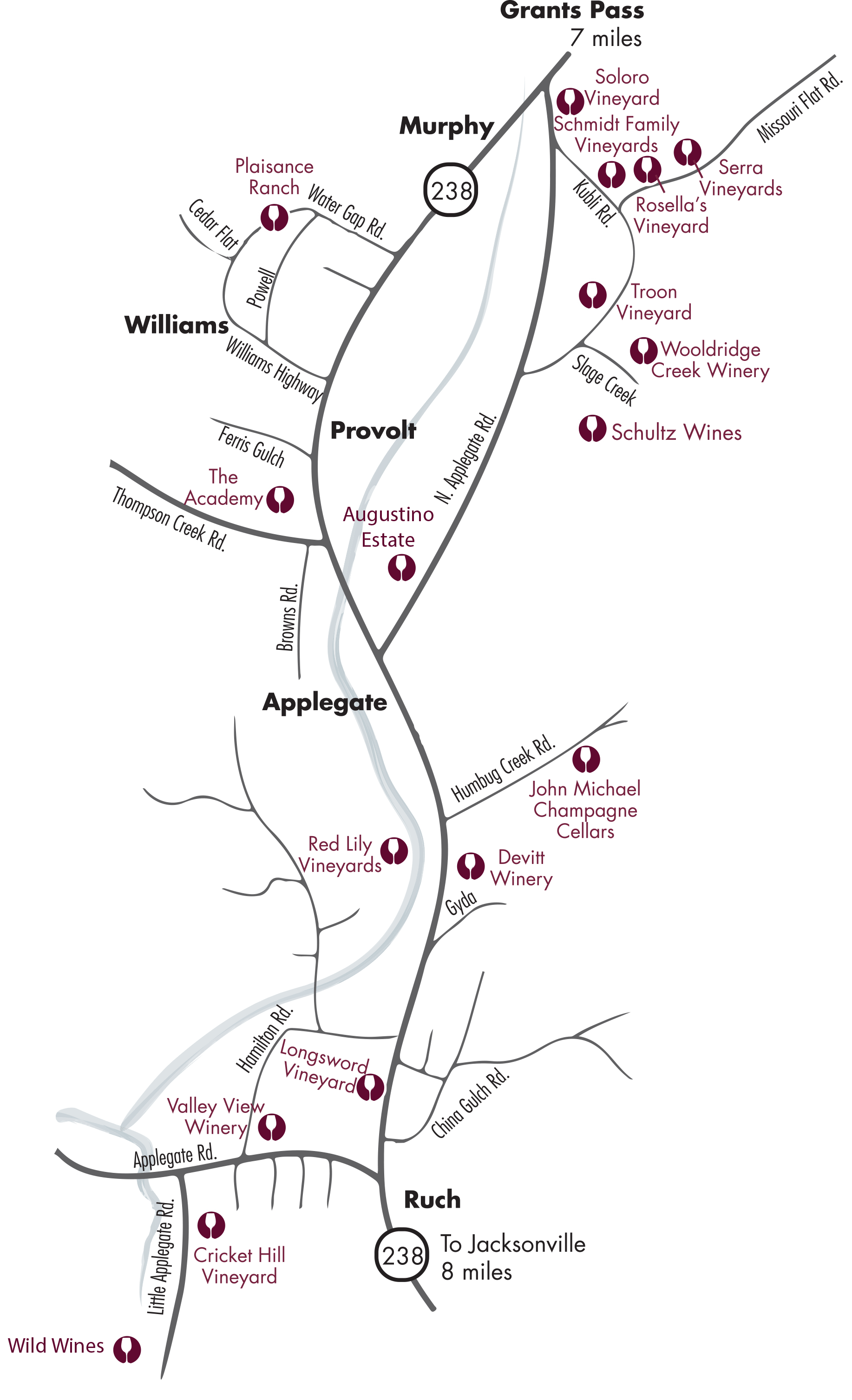 Map The Applegate Wine Trail 19 Wineries in Southern Oregon