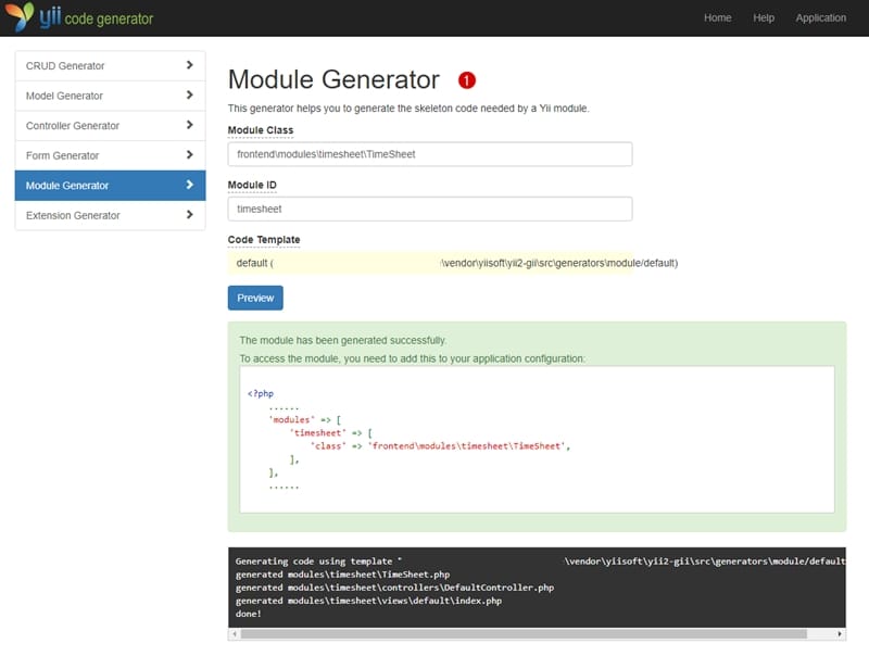 How to create the module in Yii2 Apple Rinquest WordPress & PHP