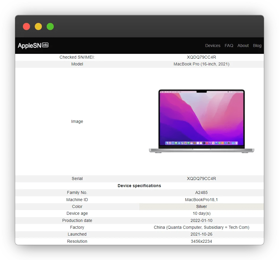 Apple MacBook Pro (16-inch, 2021) Serial Number Lookup - AppleSN.info