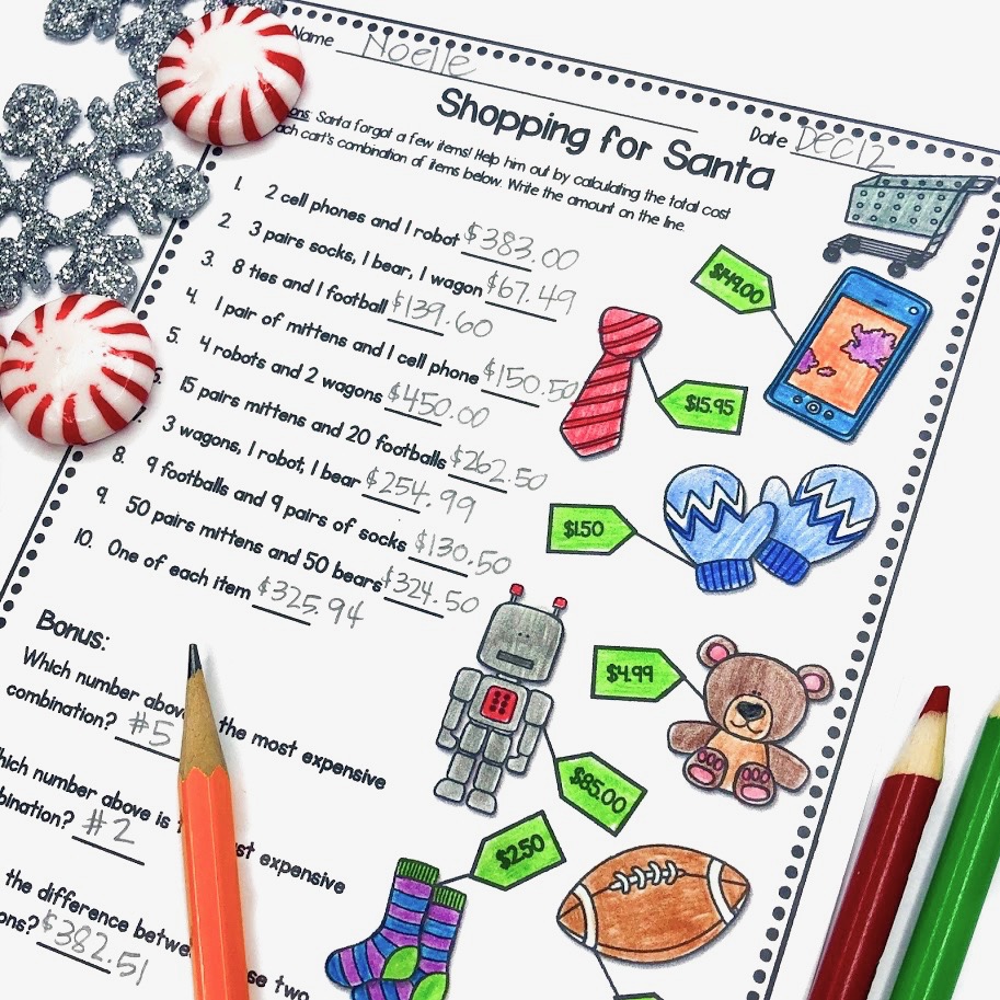5 Fun Christmas Math Worksheets for Upper Elementary Classrooms