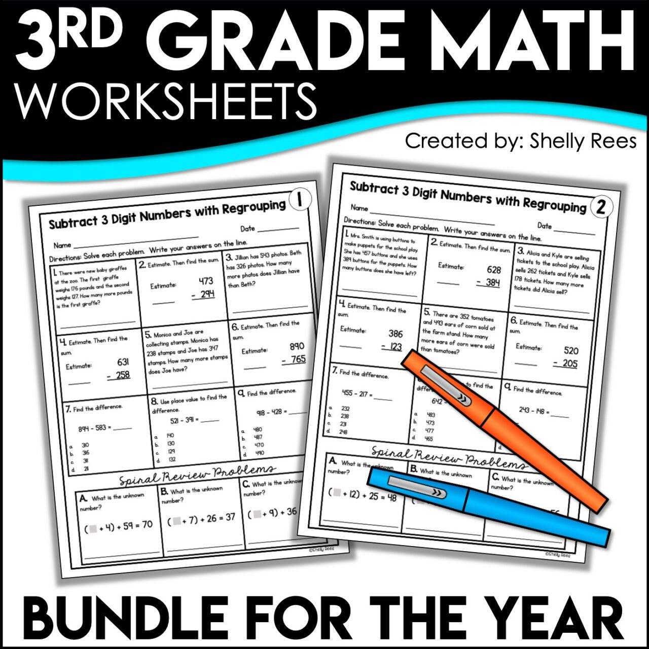 3rd Grade Math Worksheets for the Year Appletastic Learning
