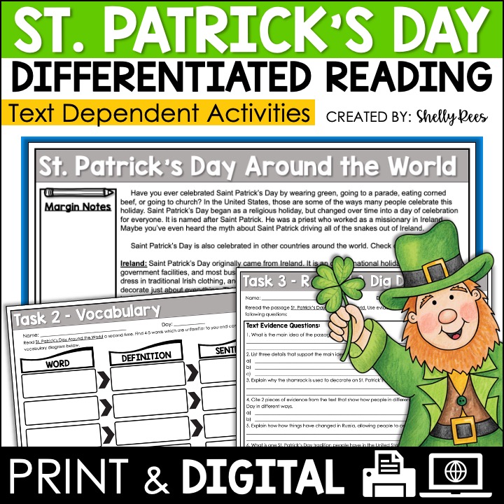St. Patrick's Day Reading Comprehension Passage and Worksheets