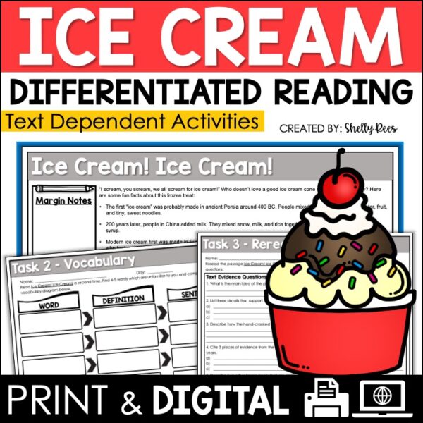 Ice Cream Reading Passage and Worksheets Appletastic Learning