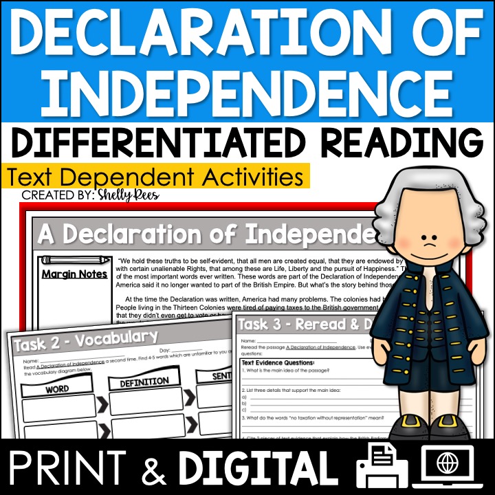 Declaration of Independence Reading Passage & Worksheets Appletastic