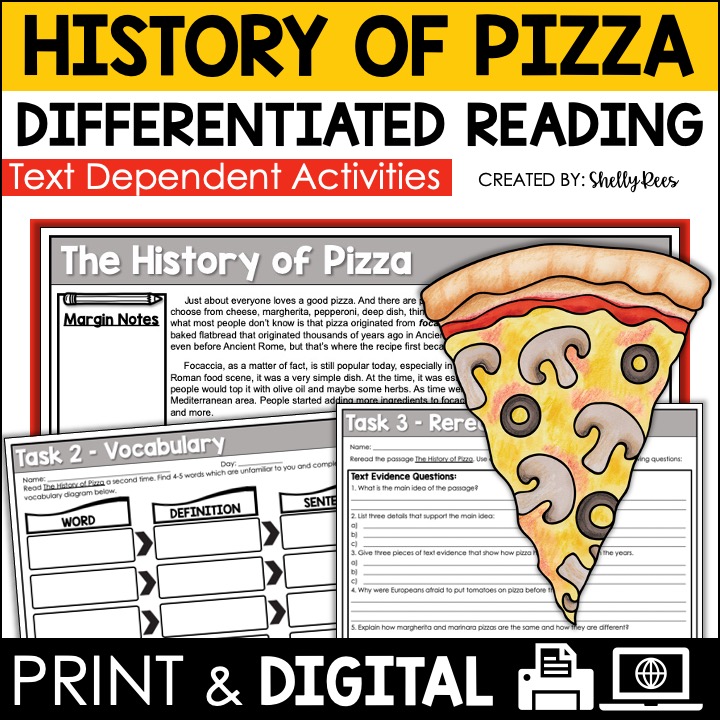 History of Pizza Reading Passage and Comprehension Worksheets
