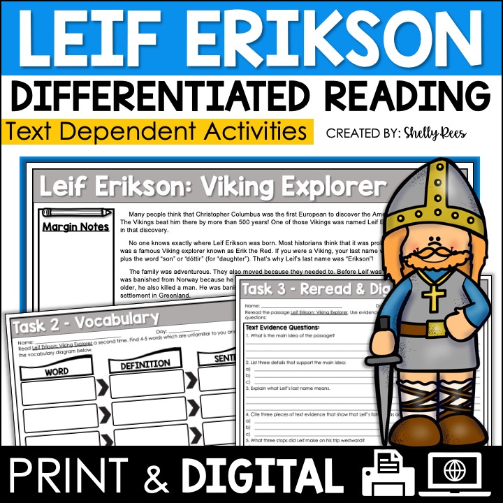 Leif Erikson Reading Passage and Comprehension Worksheets - Appletastic
