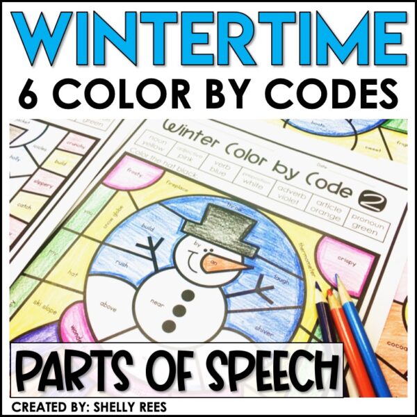 Winter Color by Code Parts of Speech Appletastic Learning