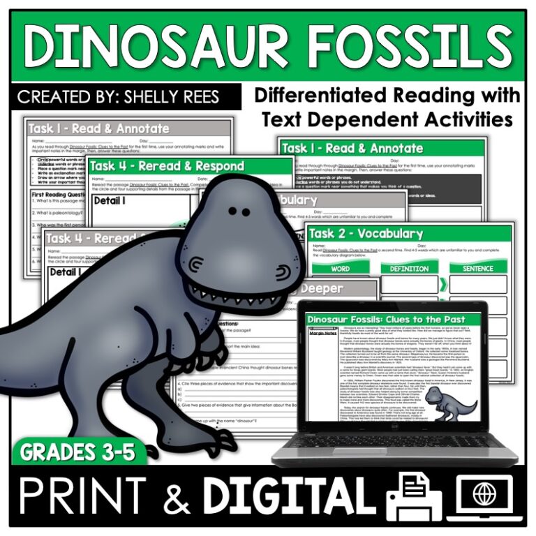 Dinosaur Fossils Reading Passage and Comprehension Worksheets
