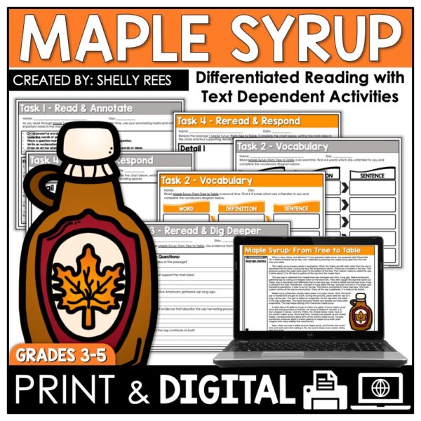 Maple Syrup Informational Reading Passage and Worksheets Appletastic