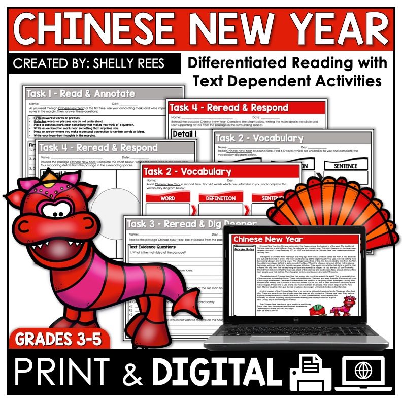 Chinese New Year Reading Comprehension Passage and Worksheets