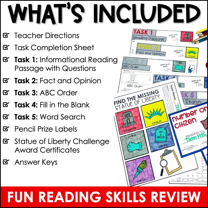 Statue of Liberty Reading Comprehension Escape Challenge Appletastic