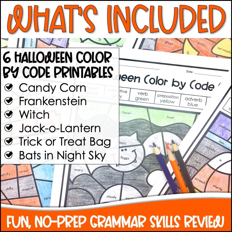 Halloween Color by Code Parts of Speech Appletastic Learning