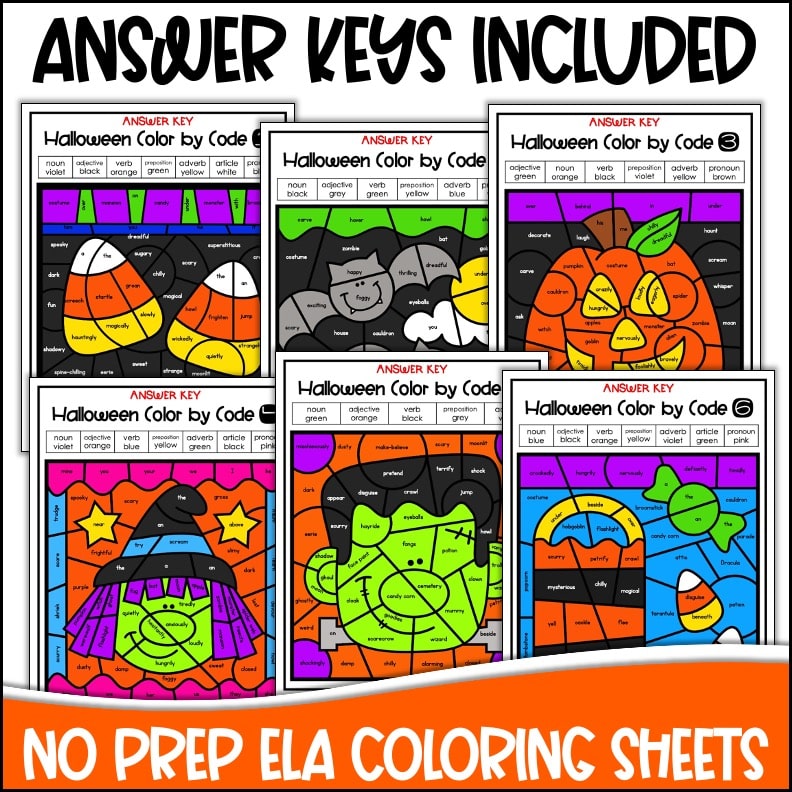 Halloween Color by Code Parts of Speech Appletastic Learning