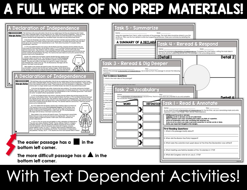 Declaration of Independence Reading Passage & Worksheets