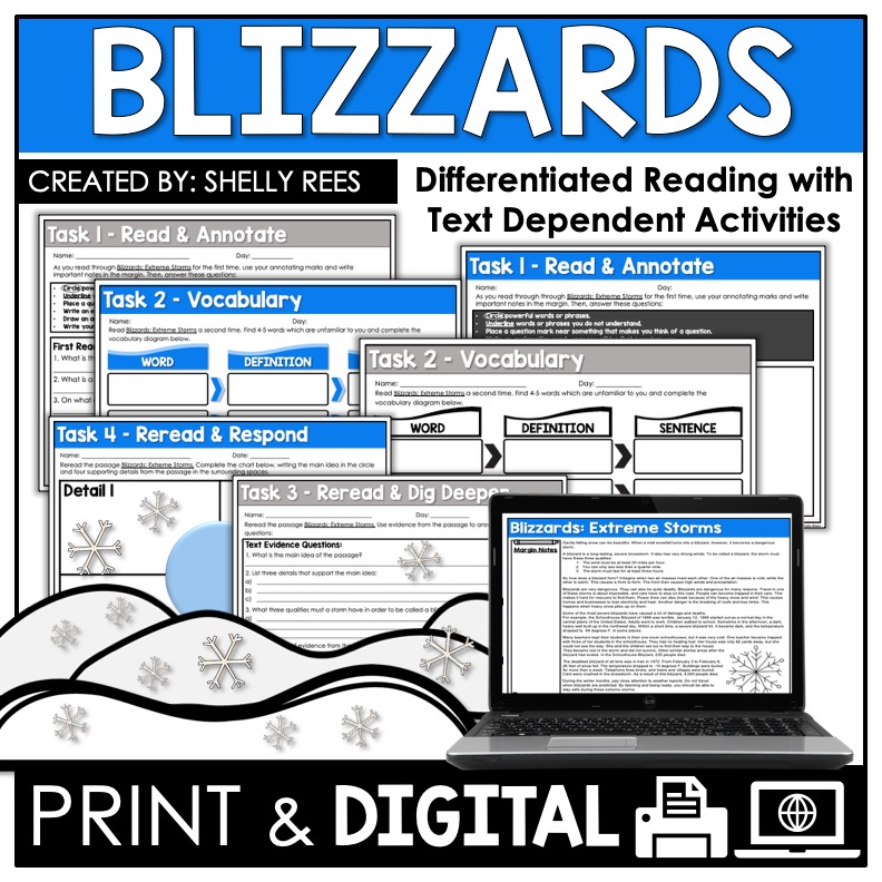 Blizzards Reading Passage and Activities Appletastic Learning