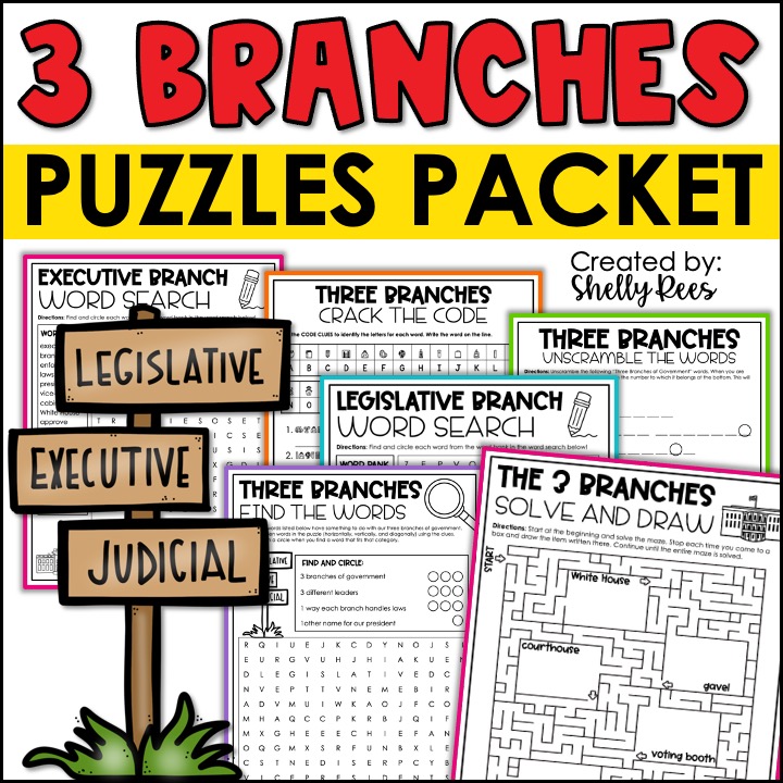 3 Branches of Government Word Searches and Puzzles - Appletastic Learning