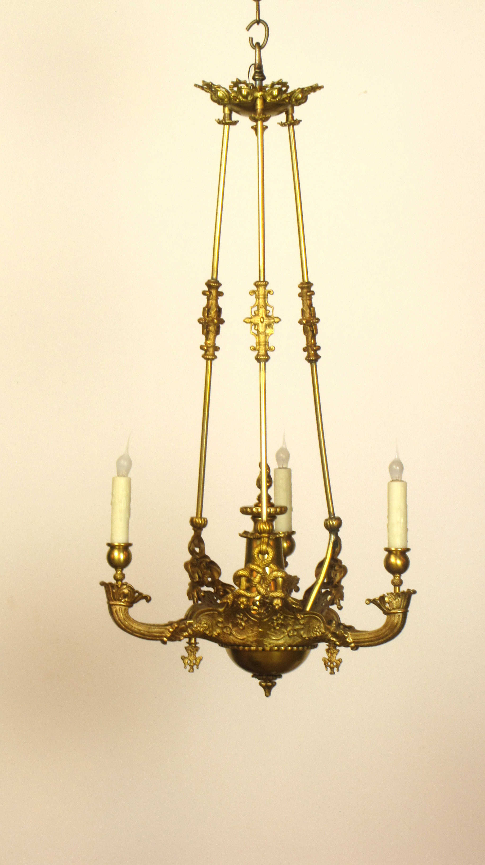 Three Light Early Gas Chandelier Appleton Antique Lighting