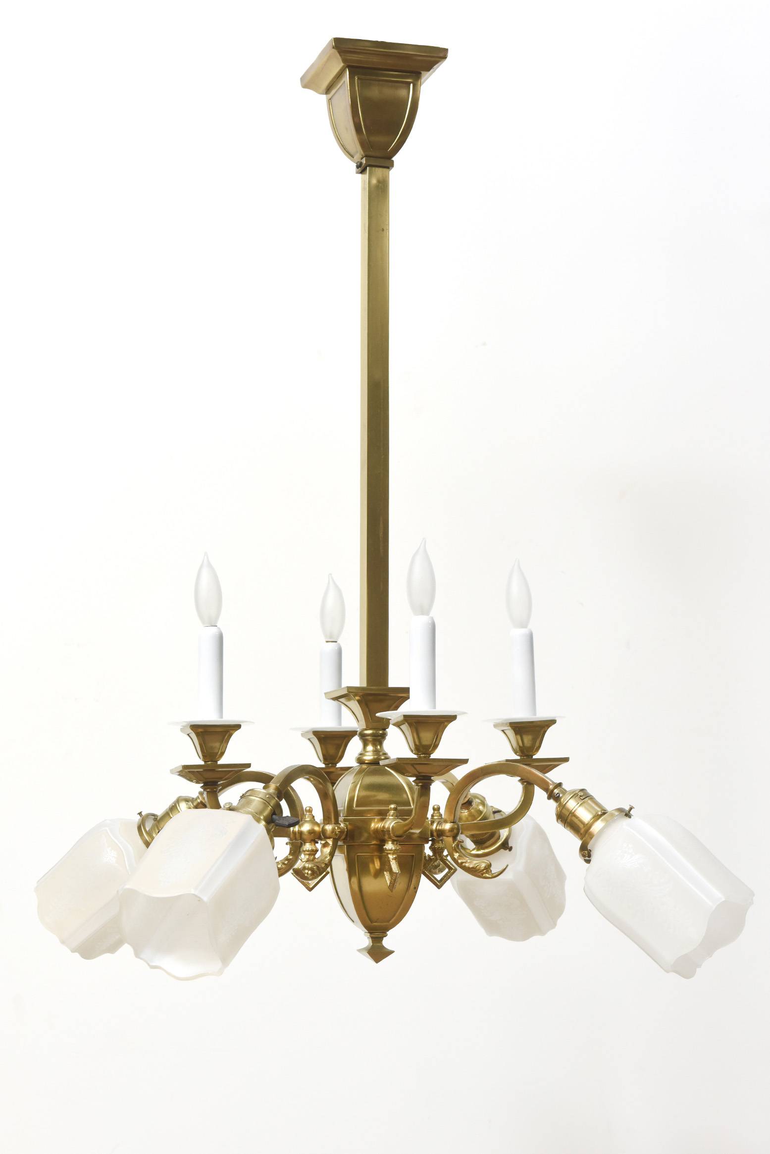 Gas and Electric Chandelier with Original Glass Candlecovers and